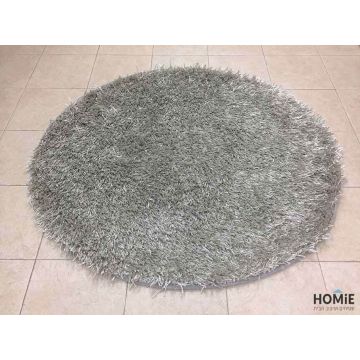 שטיח שאגי ספגטי מבריק עגול מודרני איכותי בצבע כסף-אפור בהיר לסלון, לחדר שינה, לחדר ילדים, לאמבטיה, למטבח ולמשרד. 