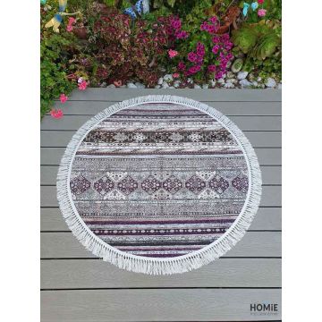 שטיח עגול וינטג' גיאומטרי שבטי (אתני) מודרני-קלאסי איכותי דגם מסאי M37 בצבע סגול לסלון, לחדר שינה, לחדר ילדים, לאמבטיה, למסדרון, לפינת אוכל, למטבח ולמשרד. 