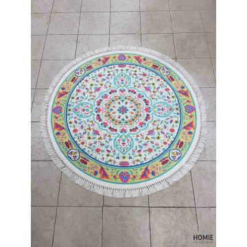 שטיח עגול וינטג' סמרקנד חרדל כותנה מודרני איכותי דגם סטפני S3 לסלון, לחדר שינה, לחדר ילדים, לאמבטיה, למסדרון, למטבח ולמשרד.