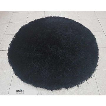 שטיח שאגי משי עגול שחור דגם נרניה