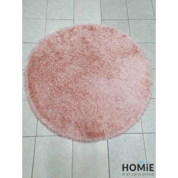 שטיח שאגי משי עגול עבה מודרני אפרסק לסלון דגם נרניה - תצוגה מלאה