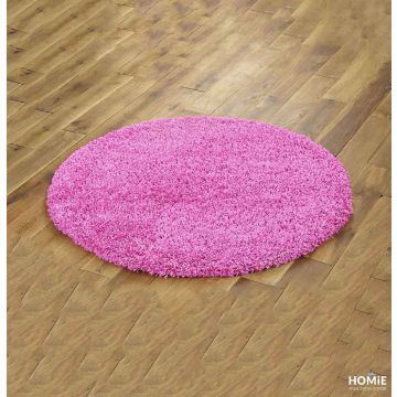 שטיח שאגי עגול מודרני איכותי בצבע ורוד דגם ריינבואו לסלון, לחדר שינה, לחדר ילדים, למטבח ושאר חלקי הבית.