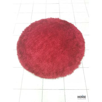 שטיח שאגי משי עגול עבה ויוקרתי בצבע אדום לסלון - תצוגה מלאה.