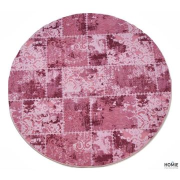 שטיח עגול וינטג' טלאים גיאומטרי יוקרתי לסלון, לחדר שינה, לחדר ילדים, למטבח ושאר חלל הבית דגם זאוס 58C בצבע ורוד-סגול. 