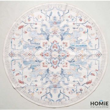 שטיח עגול וינטג' קלאסי מודרני מדליון בז' צבעוני דגם אנטוניו 09. השטיח מתאים לסלון ושאר הבית.