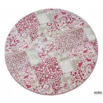 שטיח עגול וינטג' מדליון יוקרתי לסלון, לחדר שינה, לחדר ילדים, למטבח ושאר חלל הבית דגם זאוס 58G בצבע ורוד עתיק. 