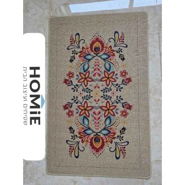 שטיח גומי רטרו כפרי עם עיצוב פרחוני אתני – דגם מדריד 75 בצבעים חיים למטבח ולבית - תצוגה מלאה

