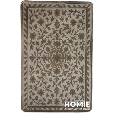 שטיח גומי למטבח דגם קוויבק 69 דוגמה פרחונית בסגנון וינטג' בצבעי בז' וירוק זית – מבט מלא על השטיח