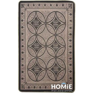 שטיח מטבח דגם קוויבק 71 בגווני חול ושחור עם דוגמה גיאומטרית ותחתית גומי