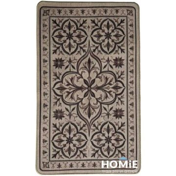 שטיח מטבח דגם קוויבק 72 עם דוגמת מנדלה ופרחים בגווני בז' וחום עם תחתית גומי למניעת החלקה - מוצג במלואו