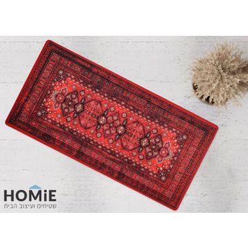 שטיח גומי וינטג' קלאסי דגם מדריד 23 בצבע אדום בורדו על הרצפה – זווית מוטה