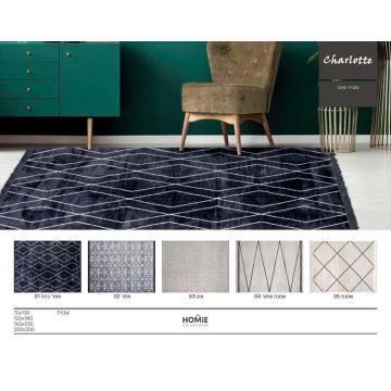 שטיח גיאומטרי מודרני יוקרתי ומפנק דגם שארלוט לסלון, לחדר שינה, לחדר ילדים, לאמבטיה למסדרון, למטבח, לפינת אוכל, לחדר עבודה ולמשרד.