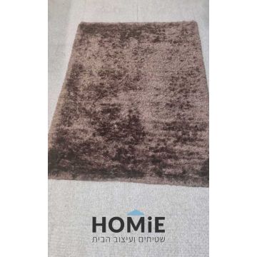 שטיח שאגי משי עבה מודרני חום (עם נגיעות אדום ולבן) דגם נרניה לסלון ושאר הבית. 