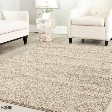 שטיח שאגי בז' שנהב יוקרתי דגם ריינבואו. השטיח מתאים לסלון וחדר שינה.