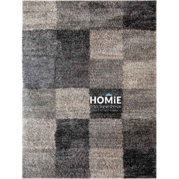 שטיח שאגי אפור, שחור, בז' גיאומטרי ריבועים דגם ריינבואו. 