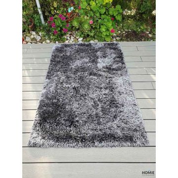 שטיח שאגי משי מודרני עבה ויוקרתי דגם נרניה בצבע שחור כסף לסלון, לחדר שינה, לחדר ילדים, לאמבטיה, למסדרון, למטבח, לפינת אוכל, לחדר עבודה ולמשרד. 