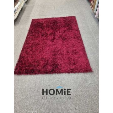 שטיח שאגי ספגטי מבריק עבודת יד בצבע בורדו דגם S-110. 