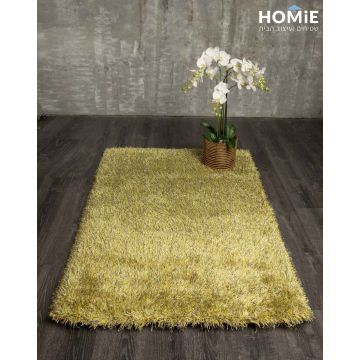 שטיח שאגי משי מודרני עבה ויוקרתי דגם נרניה בצבע צהוב אפור לסלון ושאר הבית.