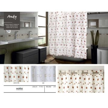 וילון אמבטיה מעוצב דו שכבתי פרחוני יוקרתי דגם אנדי. הוילון בעל שתי שכבות: שכבה תחתונה איכותית ושכבה עליונה תחרה בד איכותי. 