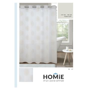 וילון אמבטיה דו-שכבתי דקורטיבי דגם סיקרט עם צורות עיגול, מוצג במלואו