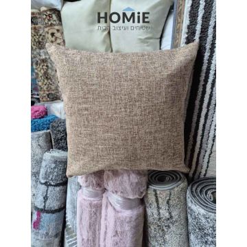 כרית נוי חלקה בצבע חום, סגנון פשתן – מוצגת במלואה
