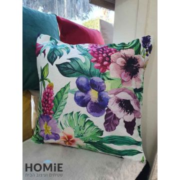 כרית נוי לסלון פרחים צבעוניים דגם אוטופיה 03. הכרית הפרחונית תתאים לסלון, חדר שינה, חדר ילדים, פינת ישיבה, משרדים ואולמות אירועים. 