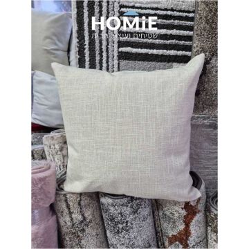 כרית נוי חלקה בצבע שמנת, סגנון פשתן - מוצגת במלואה 
