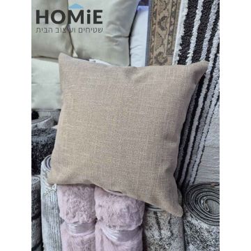 כרית נוי חלקה בצבע בז' כהה, סגנון פשתן – מוצגת במלואה
