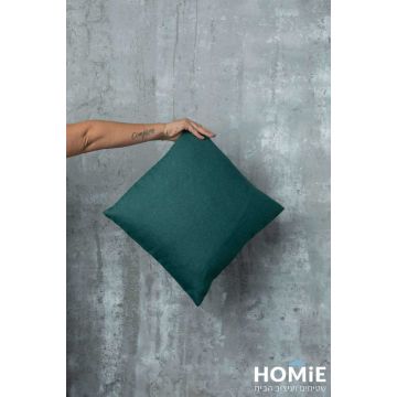 כרית נוי ירוק כהה חלקה לסלון ושאר חלל הבית. הכרית היוקרתית עשויה מבד דמוי פשתן איכותי ביותר.