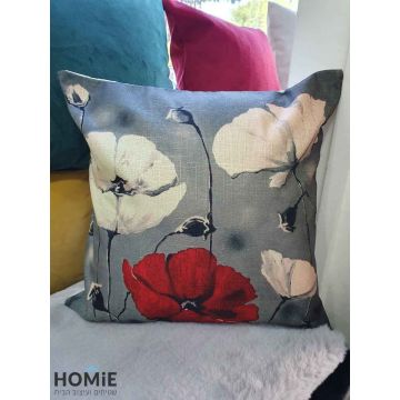 כרית נוי לסלון פרחים אפור בורדו דגם אוטופיה 05. הכרית הפרחונית תתאים גם לחדר שינה, חדר ילדים, פינת ישיבה, משרדים ואולמות אירועים. 