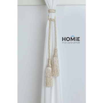 פורטיירה קושרה (חבק) צמה לוילון בצבע שמנת דגם איזבל 02. 