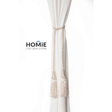 פורטיירה קושרה (חבק) צמה לוילון בצבע לבן דגם איזבל 01. 