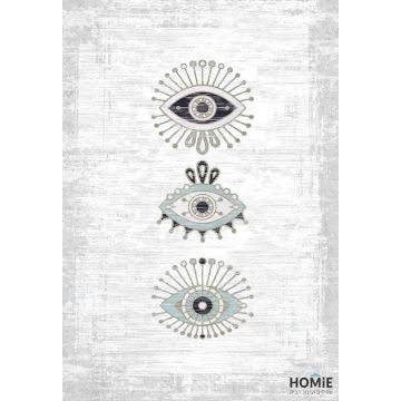 שטיח כותנה וינטג' אבסטרקטי איכותי עיניים כחולות דגם לטיסיה 5555 בצבע אפור, תכלת וכחול לסלון, לחדר שינה, למסדרון, לאמבטיה, לפינת אוכל, למטבח, לחדר עבודה ולמשרד.