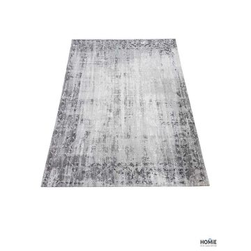 שטיח וינטג' אבסטרקטי כותנה איכותי לסלון, לחדר שינה, למטבח ושאר חלל הבית בצבע כסף דגם ג'סטין 04. 