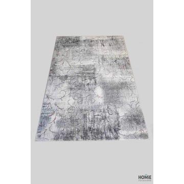 שטיח וינטג' אבסטרקטי פרחוני מודרני יוקרתי לסלון, לחדר שינה, לחדר ילדים, למטבח ושאר חלל הבית דגם איביזה 06/97 בצבע אפור וכתום.