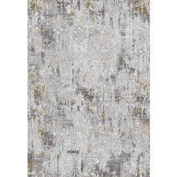 שטיח וינטג' אבסטרקטי מודרני יוקרתי דגם קטרינה 29A בצבע אפור בהיר, אפור כהה וכתום לסלון.