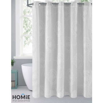 וילון אמבטיה וינטג' קלאסי דקורטיבי פרחוני תחרה דו שכבתי שמנת דגם לורנזו. 