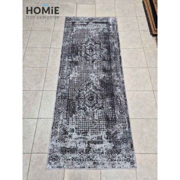 שטיח וינטג' קלאסי אבסטרקטי מדליונים אפור שחור דגם קריסטינה 135A. השטיח יתאים לסלון ושאר הבית.