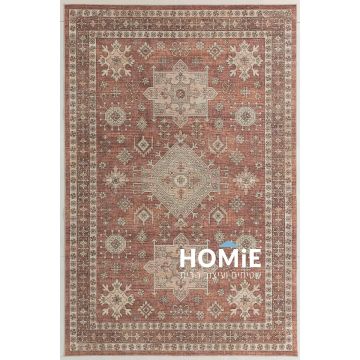 שטיח וינטג' אתני קלאסי דגם ארתור 08 בגווני טרקוטה – תצוגה מלאה של דוגמת המדליונים