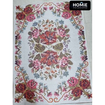 שטיח כותנה וינטג' קלאסי דגם לטיסיה 364 עם מדליון פרחוני צבעוני על רצפת סלון