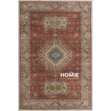 שטיח וינטג' קלאסי דגם ארתור 01 בצבע טרקוטה, מוצג בשלמותו על הרצפה