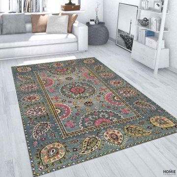 שטיח כותנה וינטג' מדליון פרחוני טורקיז ורוד דגם לטיסיה 2428 לסלון, חדר שינה, מסדרון, אמבטיה, פינת אוכל, מטבח ומשרד. 