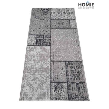 שטיח חבל וינטג' גיאומטרי טלאים מודרני דגם וויסטלר 71/268 בצבע אפור ושחור. השטיח היוקרתי מתאים לסלון, חדר שינה, חדר ילדים, אמבטיה, מסדרון, חדר אורחים, פינת משחקים, פינת אוכל, חדר עבודה, גינה, משרד, בית ספר וגן ילדים.