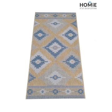 שטיח חבל וינטג' גיאומטרי מודרני מעויינים דגם וויסטלר 15/81 בצבעי צהוב, כחול ואפור. השטיח היוקרתי מתאים לסלון, חדר שינה, חדר ילדים, אמבטיה, מסדרון, חדר אורחים, פינת משחקים, פינת אוכל, חדר עבודה, גינה, משרד, בית ספר וגן ילדים. 