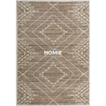 שטיח וינטג' גיאומטרי מודרני מעויינים חום בז' דגם ארתור 03. השטיח מתאים לסלון ושאר הבית.