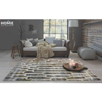 שטיח וינטג' גיאומטרי מודרני צורות אפור בז' דגם לאורה 03. השטיח המרשים והיוקרתי העשוי היטסט-ויסקוזה מתאים לסלון, חדר שינה, מסדרון, חדר ילדים ותינוקות, חדר אורחים, פינת ישיבה, פינת משחקים, פינת אוכל, חדר עבודה ומשרד. 