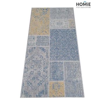 שטיח חבל וינטג' גיאומטרי טלאים מודרני כחול צהוב אפור דגם וויסטלר 71/651. השטיח היוקרתי מתאים לסלון, חדר שינה, חדר ילדים, אמבטיה, מסדרון, חדר אורחים, חדר משחקים, פינת ישיבה, פינת אוכל, מטבח, חדר עבודה, גינה, משרד, בית ספר וגן ילדים. 