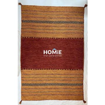 שטיח קילים כותנה וינטג' עבודת יד גיאומטרי שבטי חרדל בורדו דגם ג'איפור 685. השטיח הכפרי מודרני עשוי 100% כותנה יתאים לסלון, חדר שינה, חדר ילדים, מסדרון, אמבטיה, חדר משחקים, חדר אורחים, פינת ישיבה, פינת אוכל, מטבח, חדר עבודה,