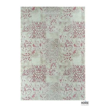 שטיח וינטג' טלאים גיאומטרי יוקרתי לסלון, לחדר שינה, לחדר ילדים, למטבח ושאר חלל הבית דגם זאוס 58I בצבע ורוד עתיק. 