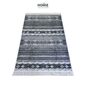 שטיח וינטג' גיאומטרי שבטי (אתני) אפור שחור מודרני איכותי דגם מסאי M38 לסלון, לחדר שינה, לאמבטיה, לחדר ילדים, למסדרון, למטבח, לפינת אוכל, לחדר עבודה ולמשרד. 